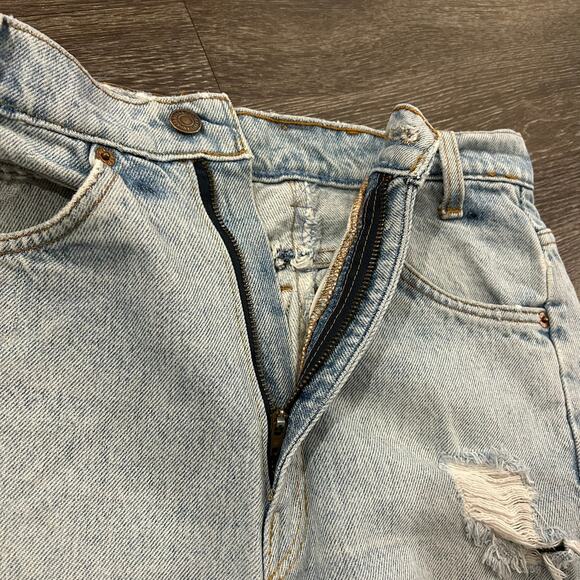 Vintage Levi’s 550 Reworked Denim Skirt Orange Tab Distressed Raw Hem Light Wash - Picture 8 of 15